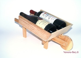 support bouteille brouette en bois